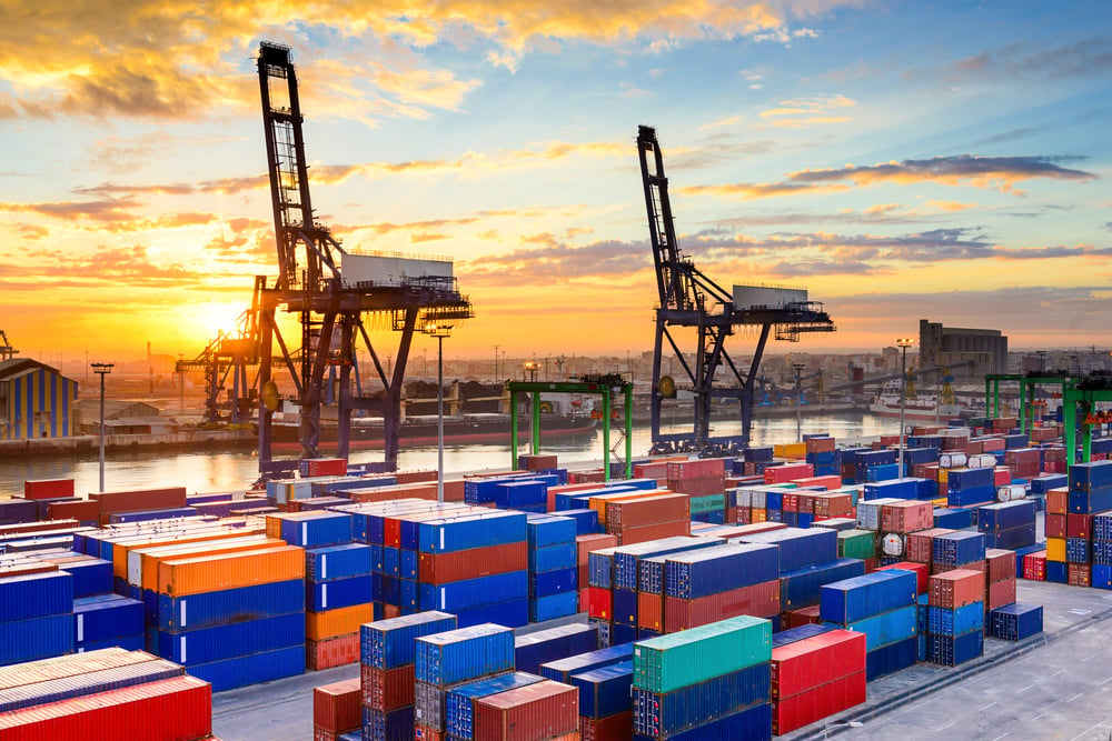 Industrial port at dawn at the Port of Casablanca, Morocco.